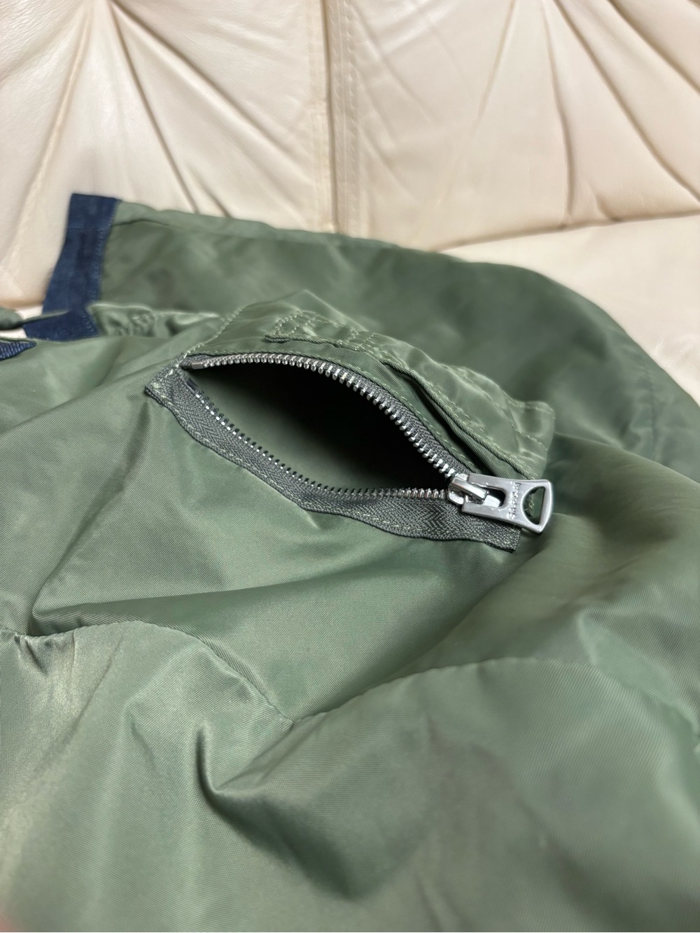 SACAI x APC Large Denim Tote Bag Reversible Green Nylon Bomber Jacket Style - Picture 8 of 13